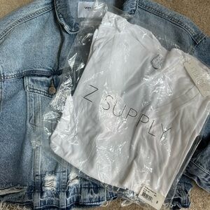 Z Supply White Modal Pocket Tee and Denim Jacket Medium
